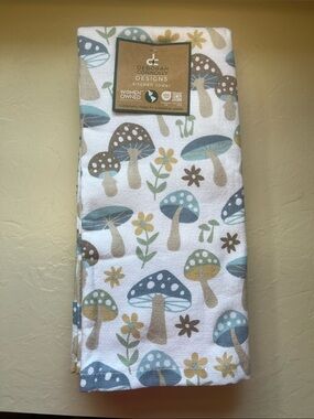 Deborah Connolly Designs Mushroom Kitchen Towel - Blue, Taupe, Yellow